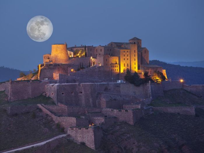 丘の上にあるお城という外観のカルドナのパラドール